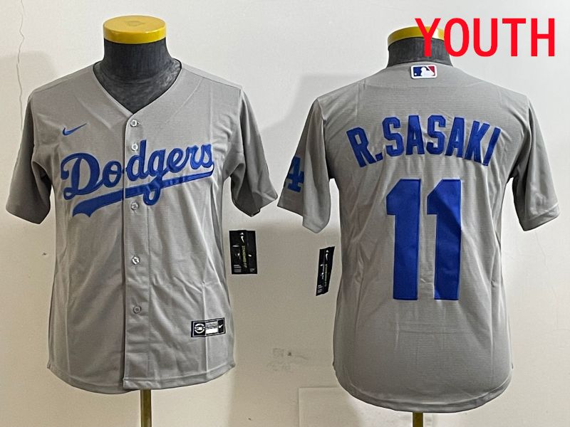 Youth Los Angeles Dodgers #11 R.Sasaki Grey Game 2025 Nike MLB Jersey style 7